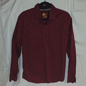 Red Casual Button Down Shirt with Long Sleeves